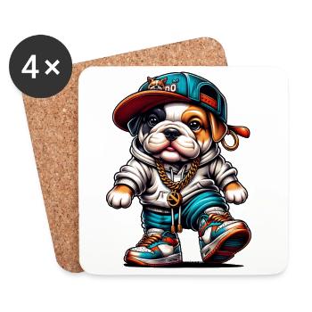 Cute Hip Hop Bulldog Puppy Streetwear Dog Merch - Coasters (set of 4) - white - Front