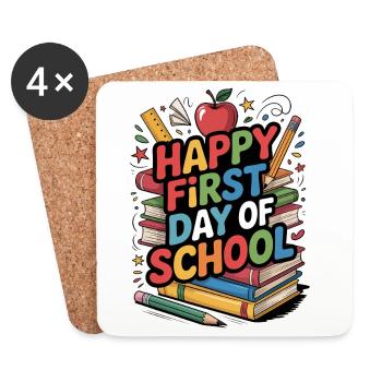 Happy First Day of School Books - Coasters (set of 4) - white - Front