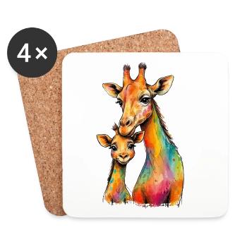 Maman girafe avec sa descendance - Dessous de verre (lot de 4) - blanc - Devant