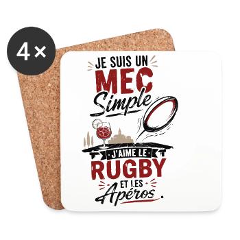 Rugby Et Apéro Cadeau Homme Humour Rugby - Dessous de verre (lot de 4) - blanc - Devant