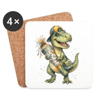 Funny watercolor T-Rex for back-to-school - Coasters (set of 4) - white - Front