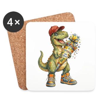Cool watercolor T-Rex for back-to-school - Coasters (set of 4) - white - Front