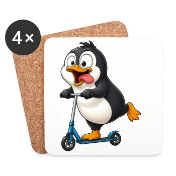 Cute Penguin Cartoon on Scooter - Coasters (set of 4) - white - Front
