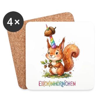 Einhorn Eichhörnchen Eich(ch)nörnchen - Untersetzer (4er-Set) - Weiß - Vorne