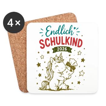 Endlich Schulkind 2026 Unicorn Einhorn - Untersetzer (4er-Set) - Weiß - Vorne
