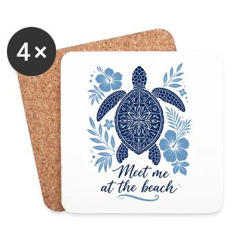 Meet me at the Beach – Schildkröte im Mandala-Stil - Untersetzer (4er-Set) - Weiß - Vorne