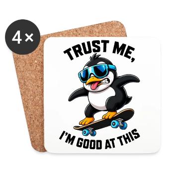 Cooler Pinguin Skateboarder Comic Spruch - Untersetzer (4er-Set) - Weiß - Vorne