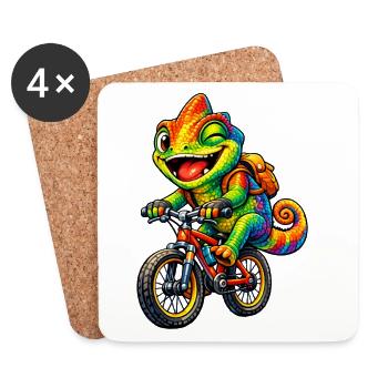 Chamäleon auf dem Fahrrad - Untersetzer (4er-Set) - Weiß - Vorne
