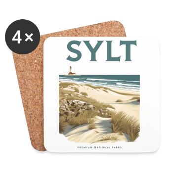 Sylt Premium | Vintage Beach Poster - Untersetzer (4er-Set) - Weiß - Vorne