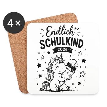 Endlich Schulkind 2026 Einhorn - Untersetzer (4er-Set) - Weiß - Vorne
