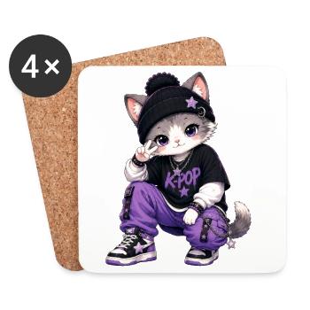 K-Pop-Katze im lila Hoodie - Untersetzer (4er-Set) - Weiß - Vorne