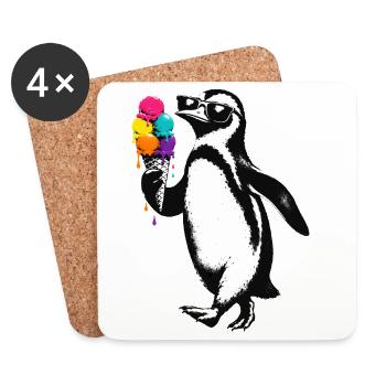 Cooler Pinguin mit Eis Illustration  - Untersetzer (4er-Set) - Weiß - Vorne