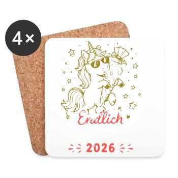 Einhorn Schulkind 2026 Erstschultag - Untersetzer (4er-Set) - Weiß - Vorne