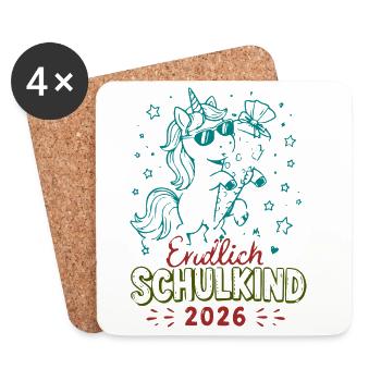 Endlich Schulkind 2026 Unicorn Feier - Untersetzer (4er-Set) - Weiß - Vorne