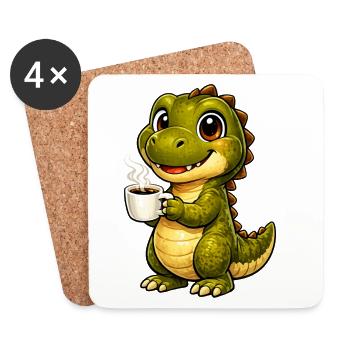 Dino mit Kaffee - Untersetzer (4er-Set) - Weiß - Vorne