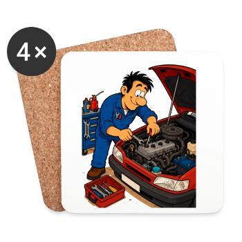 Animated mechanic on the engine - Coasters (set of 4) - white - Front
