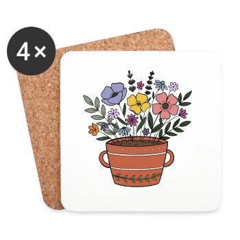 Blumen im Terrakotta-Topf - Untersetzer (4er-Set) - Weiß - Vorne