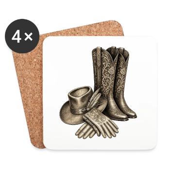 Verzierte Westernstiefel - Untersetzer (4er-Set) - Weiß - Vorne
