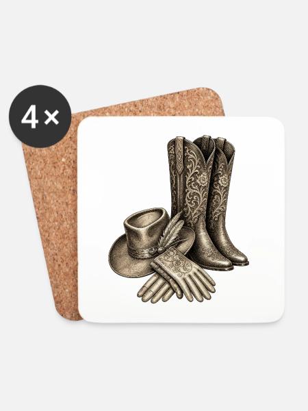 Verzierte Westernstiefel - Untersetzer (4er-Set) - Weiß