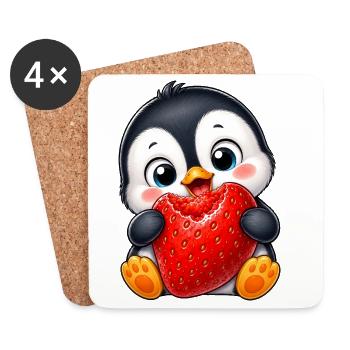 Cute Penguin with Strawberries Cartoon Summer - Coasters (set of 4) - white - Front