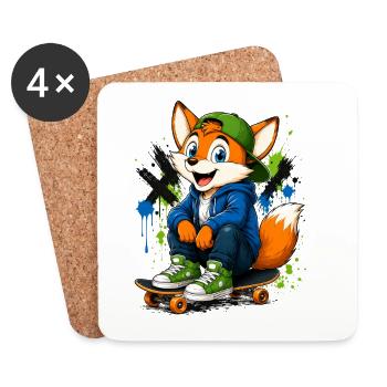 08_Miofox_Skater - Untersetzer (4er-Set) - Weiß - Vorne