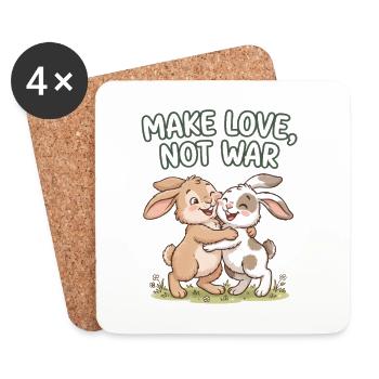 Make Love, Not War – Süße Hasen Umarmung - Untersetzer (4er-Set) - Weiß - Vorne