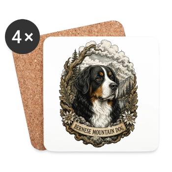 Style Bernese Mountain Dog Vintage avec un paysage montagneux - Dessous de verre (lot de 4) - blanc - Devant