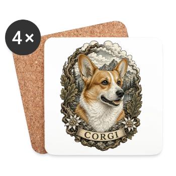 Vintage style corgi with mountain landscape - Coasters (set of 4) - white - Front