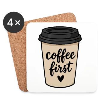 Coffee First Takeaway Cup süßer Aufkleber - Untersetzer (4er-Set) - Weiß - Vorne