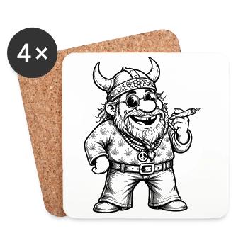 Funny Hippie Viking: Cute Retro Father's Day - Coasters (set of 4) - white - Front