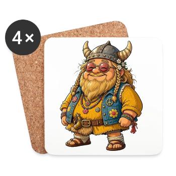 Cute Hippie Viking: Funny Retro Father's Day - Coasters (set of 4) - white - Front