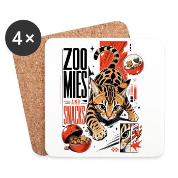 Zoomies & Snacks – Modern Anime Bengal Cat - Coasters (set of 4) - white - Front