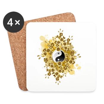Yin Yang Flowers – Zen Gift - Coasters (set of 4) - white - Front