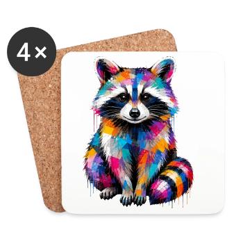 Colorful raccoon with splashes of paint - Coasters (set of 4) - white - Front