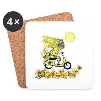 Monsieur Jaune à moto - Dessous de verre (lot de 4) - blanc - Devant