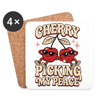 Cherry Picking My Peace – Kirschen Humor - Coasters (set of 4) - white - Front