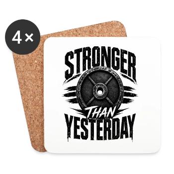 Stronger than Yesterday Bodybuilding Spruch - Untersetzer (4er-Set) - Weiß - Vorne