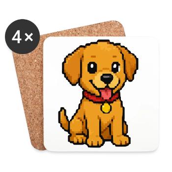 Pixel puppy dog with red ribbon - Coasters (set of 4) - white - Front