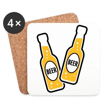 2 Toasts aux bouteilles de bière (Beery / POS 2C) - Dessous de verre (lot de 4) - blanc - Devant