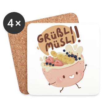 Grüßli Müsli!  - Untersetzer (4er-Set) - Weiß - Vorne