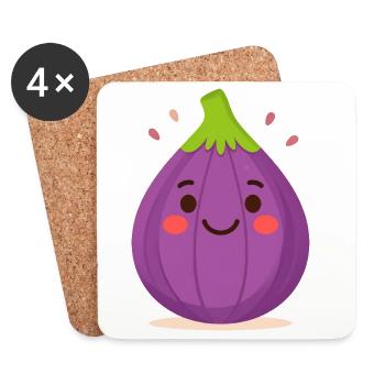 Figue Kawaii violette – Art d’illustration de fruits sucrés - Dessous de verre (lot de 4) - blanc - Devant