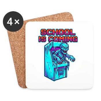 L’école arrive Arcade Pixel Art de Zombies - Dessous de verre (lot de 4) - blanc - Devant