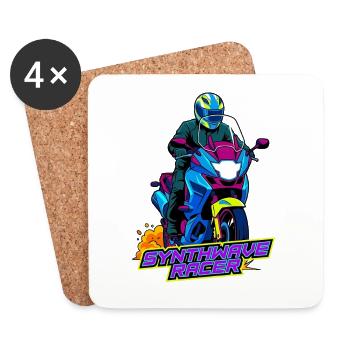 Synthwave Racer Neon Motorcycle - Dessous de verre (lot de 4) - blanc - Devant