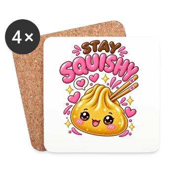 Stay Squishy! – Goldenes Kawaii Dumpling - Untersetzer (4er-Set) - Weiß - Vorne