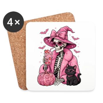 Witches: Halloween Pink Glam Skeleton - Coasters (set of 4) - white - Front