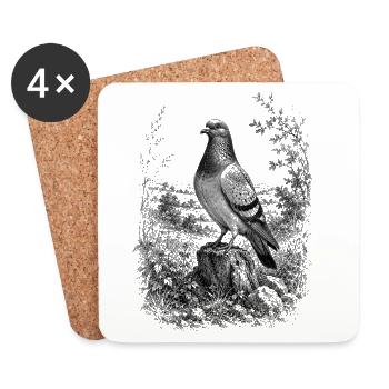 Colombe fière dans la nature dans un style de dessin détaillé - Dessous de verre (lot de 4) - blanc - Devant
