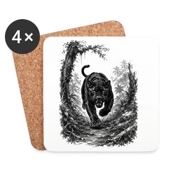 Wilder schwarzer Panther in Natur im Zeichenstil - Coasters (set of 4) - white - Front