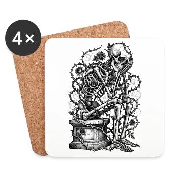 Skeleton with roses engraving - Coasters (set of 4) - white - Front