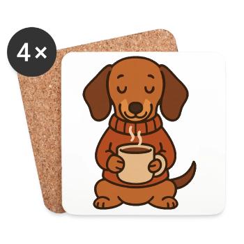 Cute Dachshund with Coffee – Coffee Lover - Coasters (set of 4) - white - Front