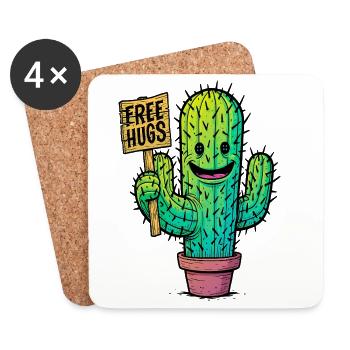 Cactus with Free Hugs - Coasters (set of 4) - white - Front